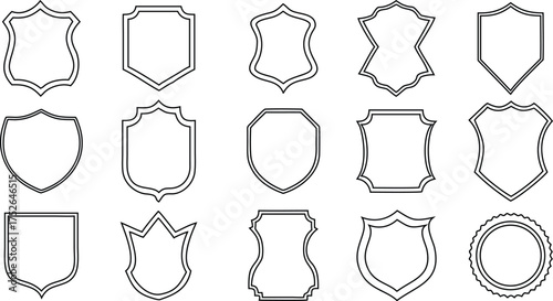 Vector Outline Shield and Badge Frames Set - Collection of Different Vintage Crest Shapes