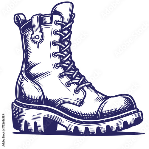 Detailed engraved illustration of a combat boot suitable for fashion and adventure