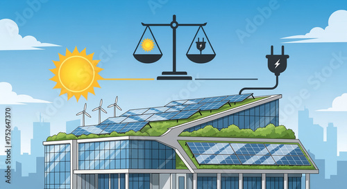 Sustainable Green Building: Renewable Energy Balance with Solar, Wind, and Eco Architecture