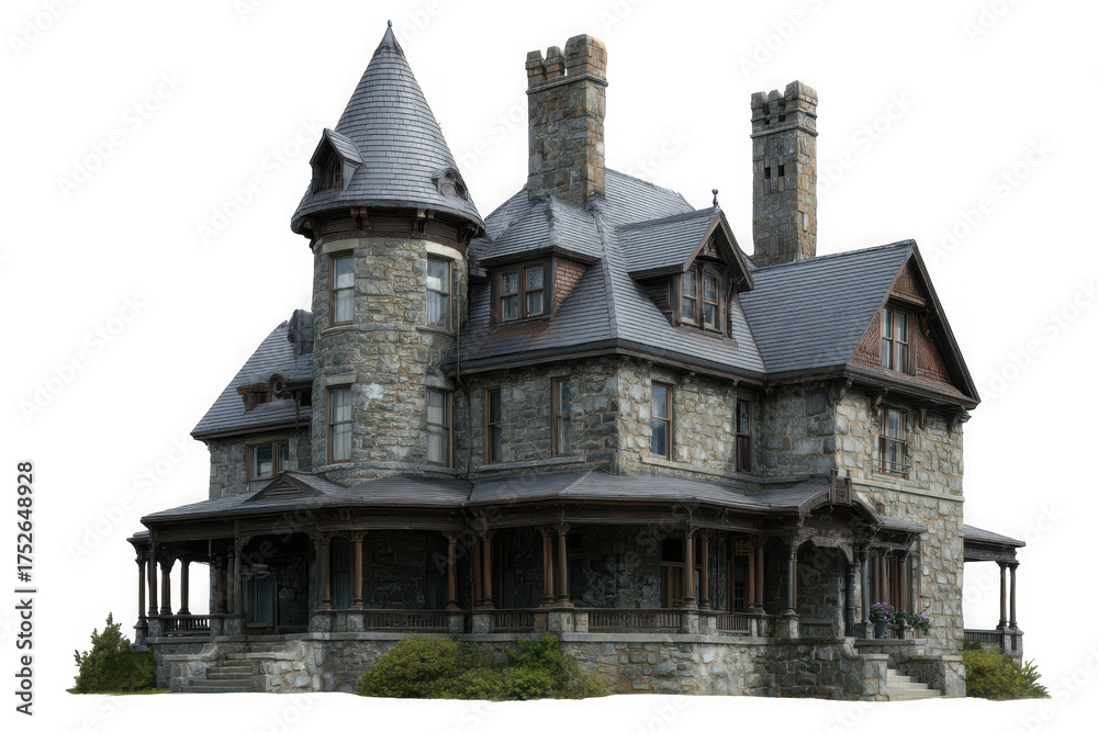 Fototapeta premium Haunting victorian mansion digital painting with spire and chimneys eerie atmosphere