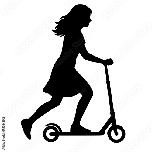 Stylish Teen Girl Riding Kick Scooter Silhouette