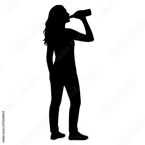 Stylish Young Girl Drinking Cold Beverage Silhouette