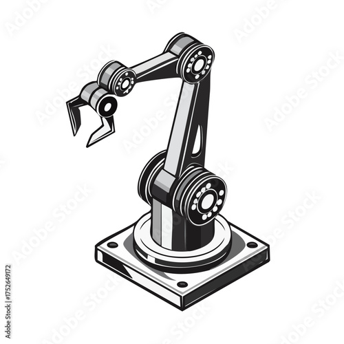 Vector Illustration Of Industrial Robotic Arm With Mechanical Gripper Representing Modern Automation And Engineering Technology
