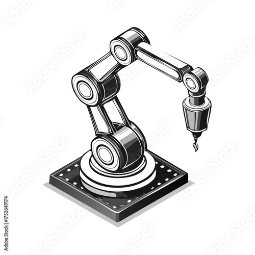 Industrial Robotic Arm Vector Illustration With Drilling Tool Depicting Modern Automation Technology And Mechanical Engineering Design
