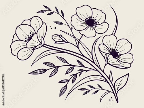Elegant hand drawn floral illustration with delicate petals