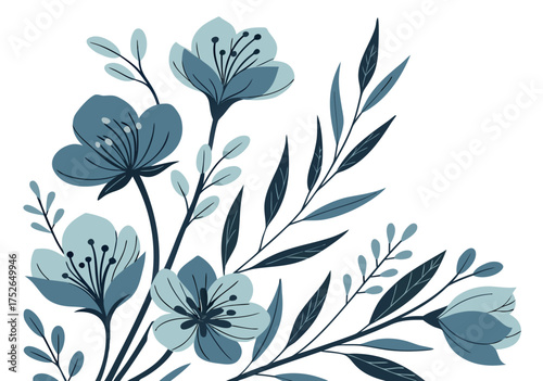 Delicate blue floral arrangement with leaves and stems
