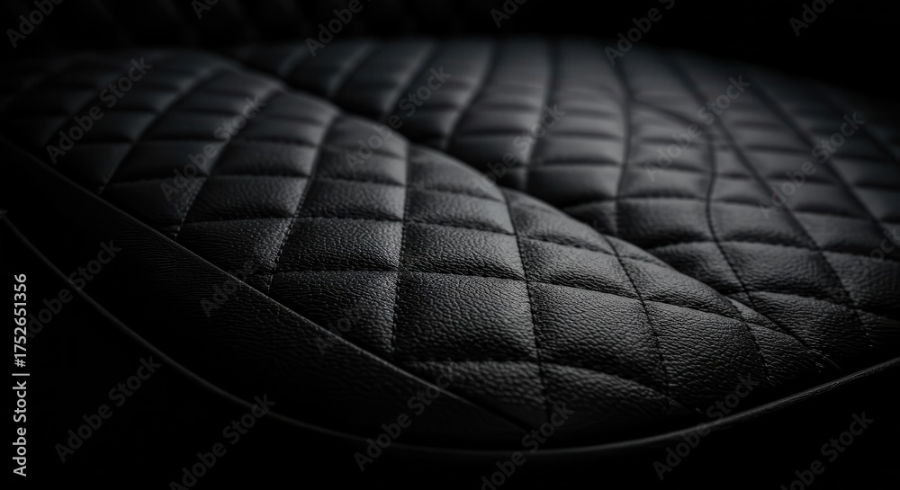 Fototapeta premium Luxurious black quilted material with subtle curves and stitching.