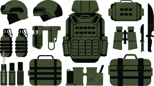 Comprehensive military tactical gear collection essential survival equipment kit for combat operations