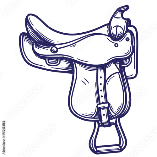 Hand drawn illustration of a classic western horse saddle vector design element