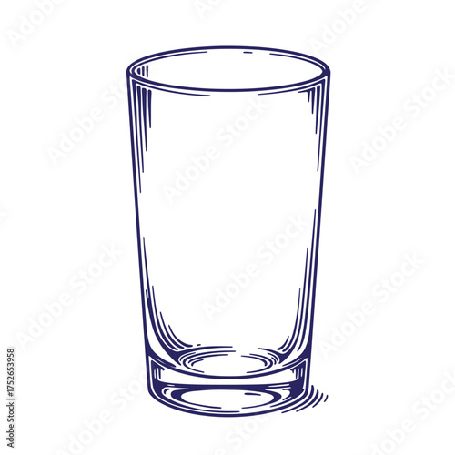 Hand drawn illustration of an empty glass tumbler for beverage or drink presentation