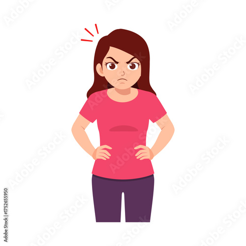 Upset Woman with Hands on Hips and Angry Facial Expression Expressing Frustration