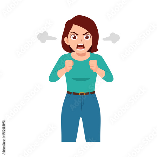 Angry Woman Shouting With Fists Clenched Feeling Frustrated Furious Irritated and Stressed