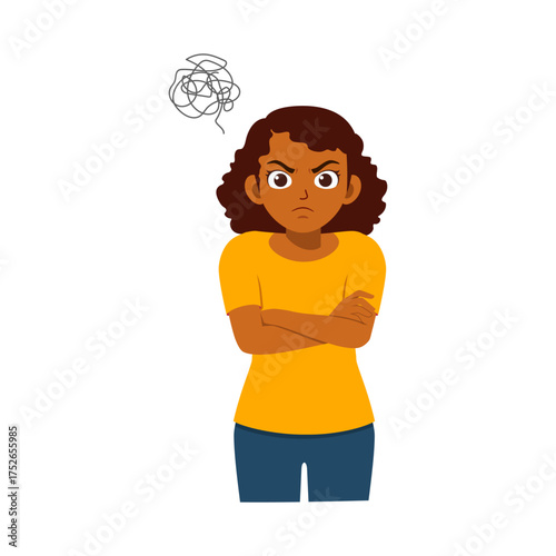 Angry African American Woman with Arms Crossed and Confused Expression Illustration