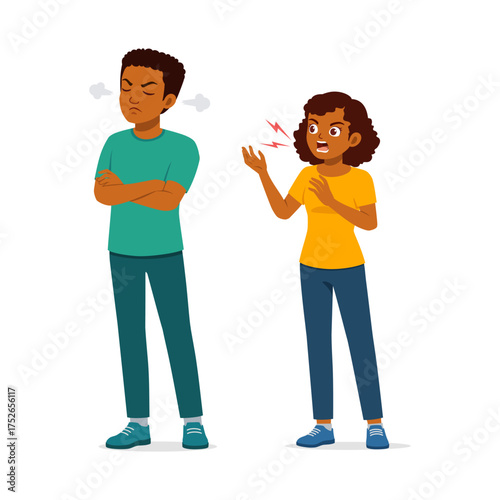African American couple arguing angry upset man woman conflict relationship problems illustration