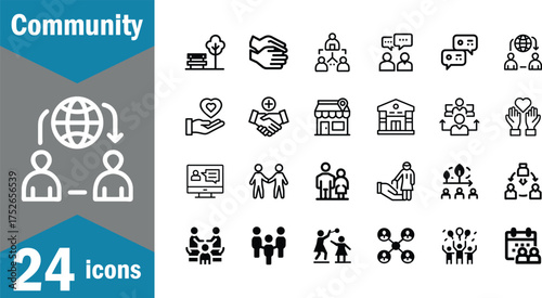Community Icons Set, Line Style Symbols for Social Connection & Networking.