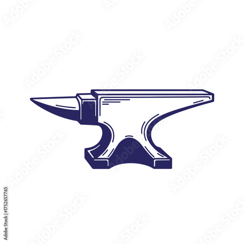 Vector illustration of a classic anvil in navy blue isolated on a white background