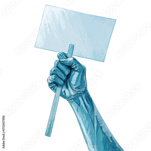 Uprising artwork featuring a hand holding an empty sign, ideal for social justice campaigns and powerful advocacy visuals, calling for change and awareness