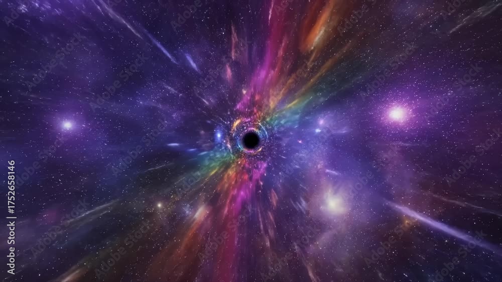 Zooming Through a Colorful Space Nebula Towards a Black Hole