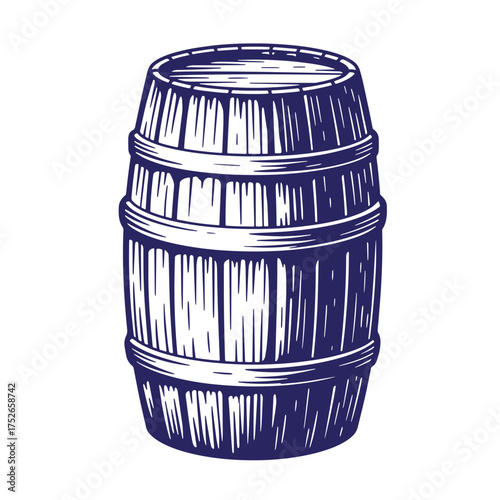 Vector illustration of a vintage wooden barrel with detailed engraved style