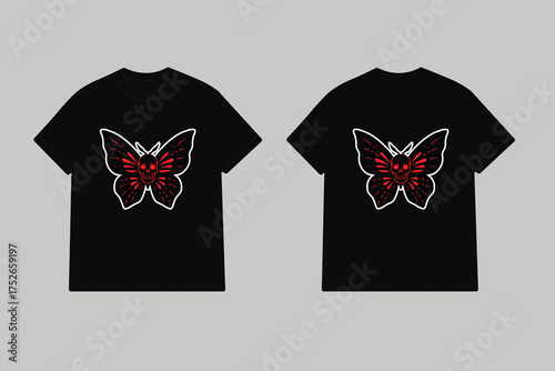 Black t shirt with red skull butterfly graphic red graphic