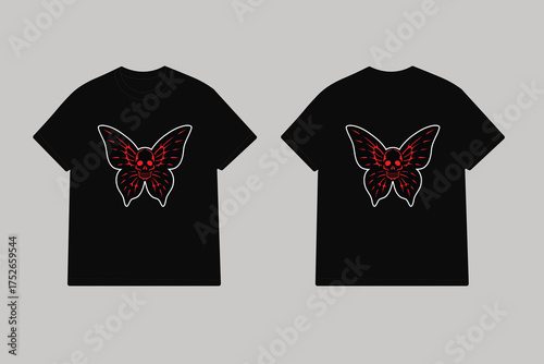 Black t shirt with red skull butterfly graphic wings