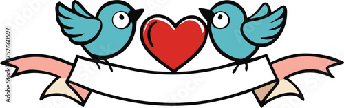 lovebirds flying with heart banner  valentine s da.eps