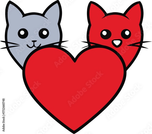 pair of love cats with heart background  valentine.eps