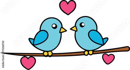 two lovebirds on branch with hearts  valentine s d.eps