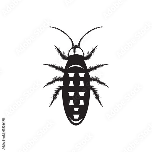 Silverfish Insect Silhouette Vector Graphic on White Background.