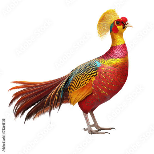 Golden Pheasant bird full body view isolated on white or transparent background
