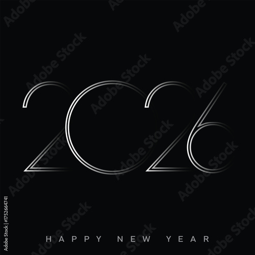 Futuristic Happy New Year 2026 logo in double line style. Vector