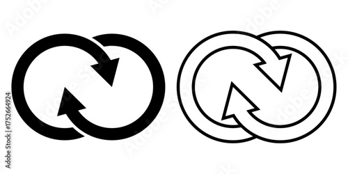 Interlocking Circular Arrow Icons in Solid and Outline Styles for Process Flow and Cycle Concepts