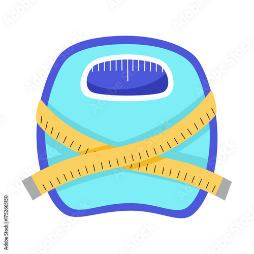 Weight scale with measuring tape in flat design. Weight gain.