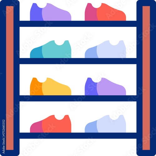 Shoe Shop flat icons set with editable stroke, featuring sneakers, heels, boots, sandals, shopping bag, price tag, cash register, storefront, display, fashion footwear illustration