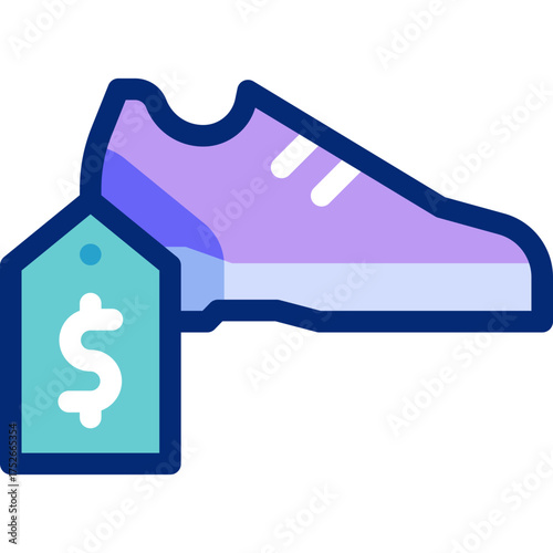 Shoe Shop flat icons set with editable stroke, featuring sneakers, heels, boots, sandals, shopping bag, price tag, cash register, storefront, display, fashion footwear illustration