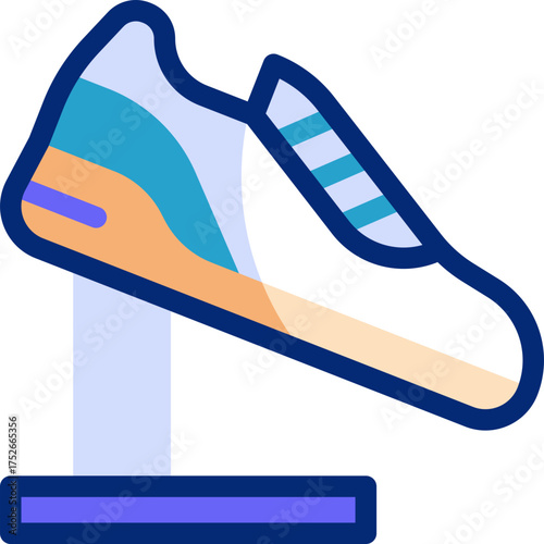 Shoe Shop flat icons set with editable stroke, featuring sneakers, heels, boots, sandals, shopping bag, price tag, cash register, storefront, display, fashion footwear illustration