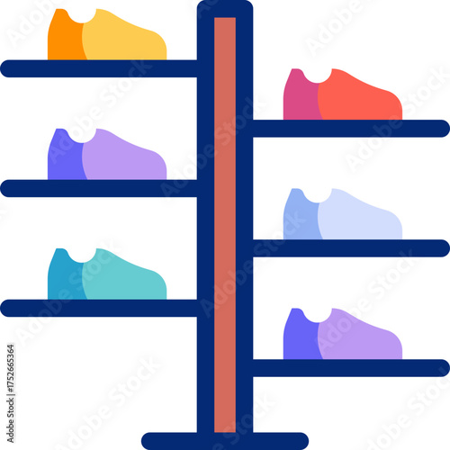 Shoe Shop flat icons set with editable stroke, featuring sneakers, heels, boots, sandals, shopping bag, price tag, cash register, storefront, display, fashion footwear illustration