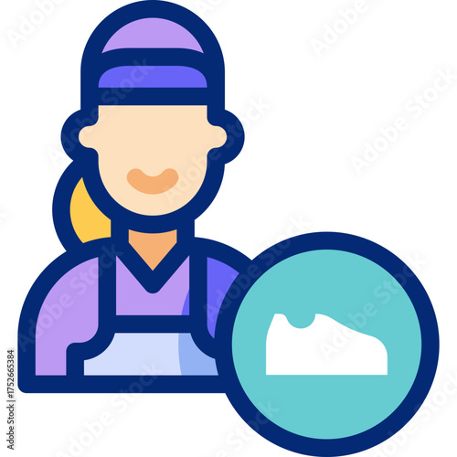 Shoe Shop flat icons set with editable stroke, featuring sneakers, heels, boots, sandals, shopping bag, price tag, cash register, storefront, display, fashion footwear illustration