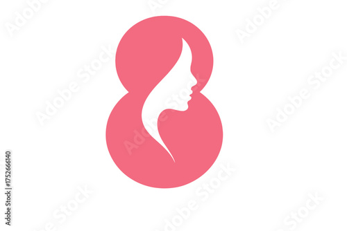 International Women's Day vector icon. March 8 symbol with woman face silhouette. Graphic logo for feminism, empowerment, gender equality, beauty, and greeting cards.