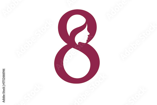 International Women's Day March 8 graphic. Vector logo with woman face silhouette inside number 8. Concept for gender equality, female empowerment, feminism poster design.