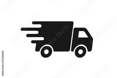 Fast delivery truck icon for express shipping service. Quick transport, logistics and distribution concept. Speeding cargo van symbol for fast parcel delivery and freight moving.