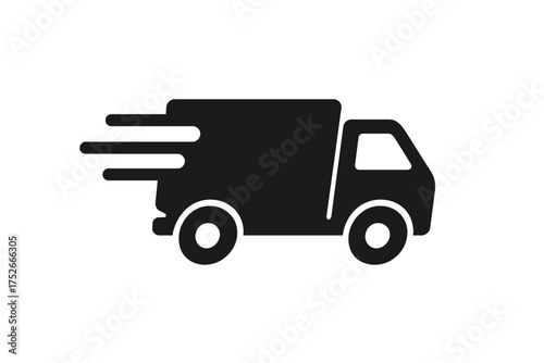 Fast delivery truck icon for express shipping service. Vector transport symbol for web. Lorry moving fast. Logistics and cargo transportation concept. Freight distribution sign.