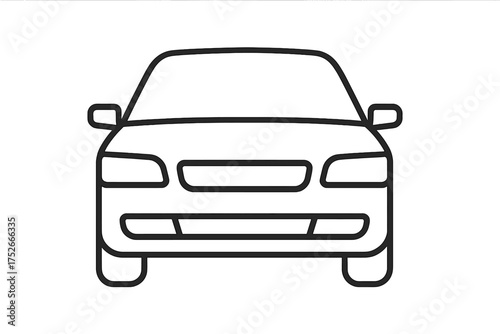 Car front view vector thin line icon. Outline minimal illustration of an automobile. Transportation vehicle concept for graphic design. Simple modern auto symbol isolated on white.