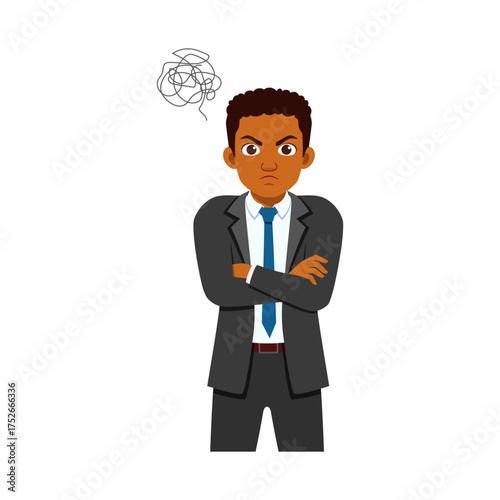 African American Businessman Looking Angry with Arms Crossed Feeling Stress and Frustration
