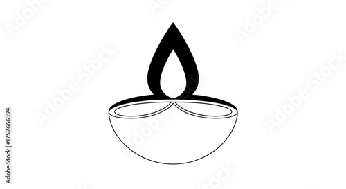 Eternal Flame of Enlightenment: A minimalist illustration of a glowing diya (oil lamp), its flickering flame representing the light of knowledge, hope, and spiritual awakening.