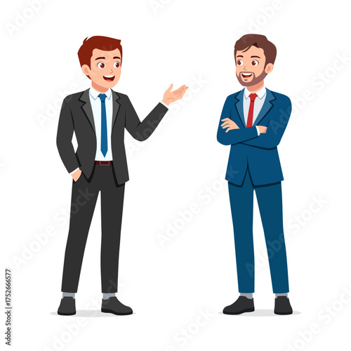 Two Men in Suits Discussing Business Strategy with Positive Expression Illustration