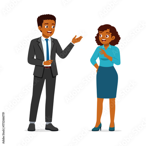 African American Business Colleagues Communicating Discussion and Presenting Ideas Cartoon Character