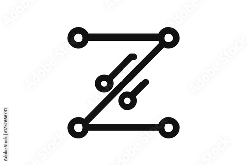 Letter Z tech logo icon vector. Minimalist digital circuit board graphic. Technology concept for hardware, engineering, data systems. Abstract network connection symbol for business.