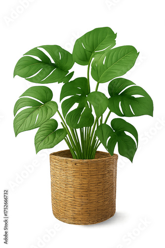 Lush Indoor Plant in Woven Basket Pot for Home Decor and Fresh Green Ambiance isolated and transparent background