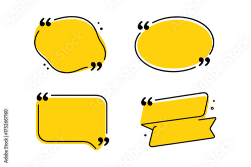 Set of modern minimal quote frames. Yellow speech bubbles and banners for text. Fluid vector graphic elements for citation, testimonials, and comments. Trendy geometric templates.